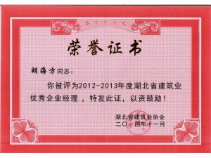 2012-2013年度湖北省建築業優秀企業經理