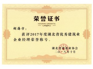 2017年度湖北省優秀建築業企業經理